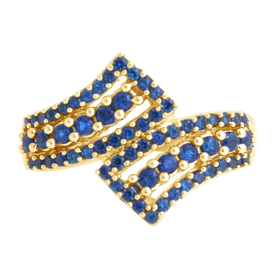 AFFY Simulated Blue Sapphire Bypass Ring in 14k Yellow Gold Over Sterling Silver (0.90 Cttw), Ring Size- 4