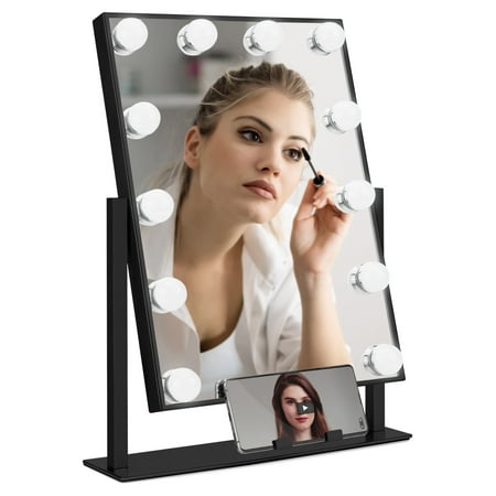 Best Choice Products Hollywood Vanity Make Up Table Top Mirror w/ LED Bulbs, Phone Mount, 3 Dimmable Light Settings - (Best Makeup Products In The World)