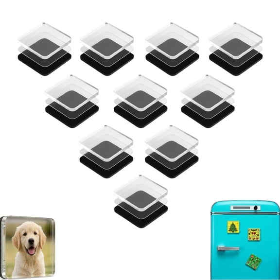 Clear Acrylic Fridge Magnets, 2"x2" DIY Square Magnetic Photo Frames with Strong Adhesive Backing for Custom Pictures, Art & Kitchen Decor
