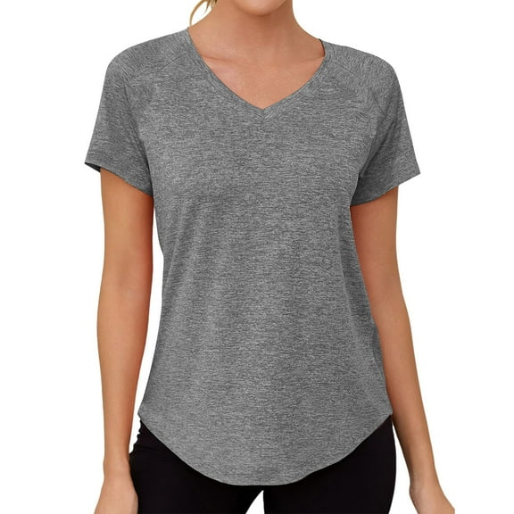 Workout Tops for Women Athletic Raglan T-Shirt Quick Dry Cuffed Hem Slim Fit V-Neck Gym Shirts