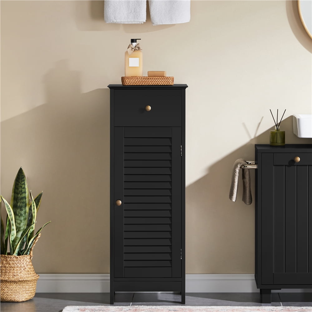 Yaheetech Narrow Freestanding Bathroom Cabinet with Drawer and Single Door, Black