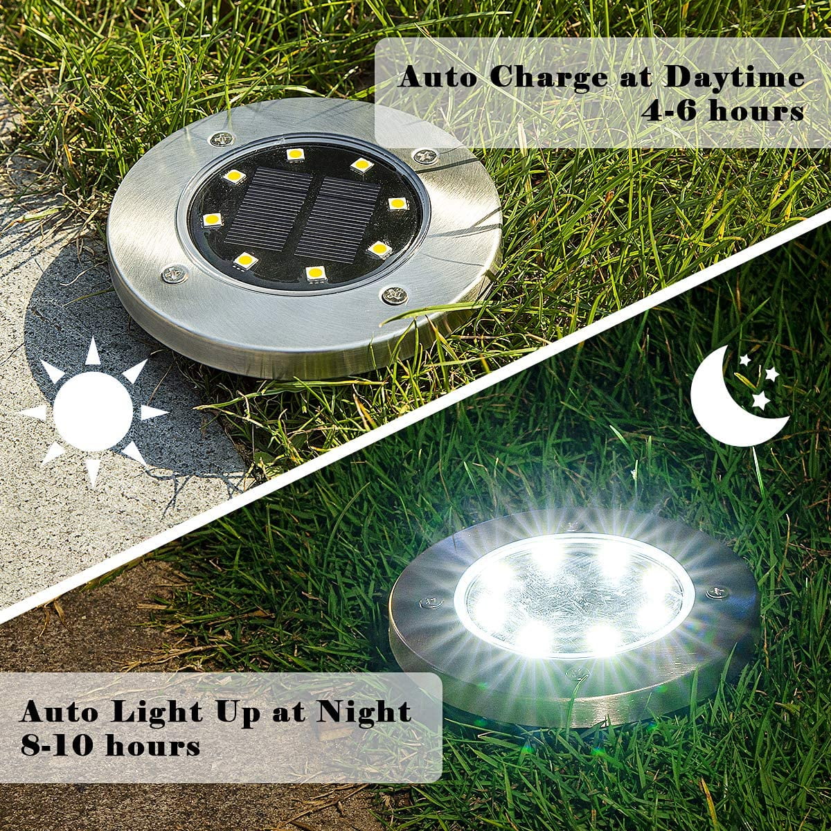 8 LED Solar Ground Lights Outdoor, Solar Powered In Ground Lights Outdoor Waterproof IP65 for Garden/Landscape/Path/Patio/Yard/Lawn/Driveway, LED In-Ground Lights Cold White(16 Pack)
