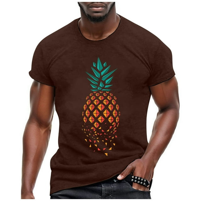 LUOGENLI T-shirts pour Homme pour Hommes T-Shirt Classique pour Homme T-Shirt Ananas à Col Rond pour Homme Chemise Haut pour Homme 4TG T-shirts pour Hommes T-shirts Graphiques T-Shirt de Pâques T-shirts pour Hommes Grande Taille Saint-Valentin Brun TTG