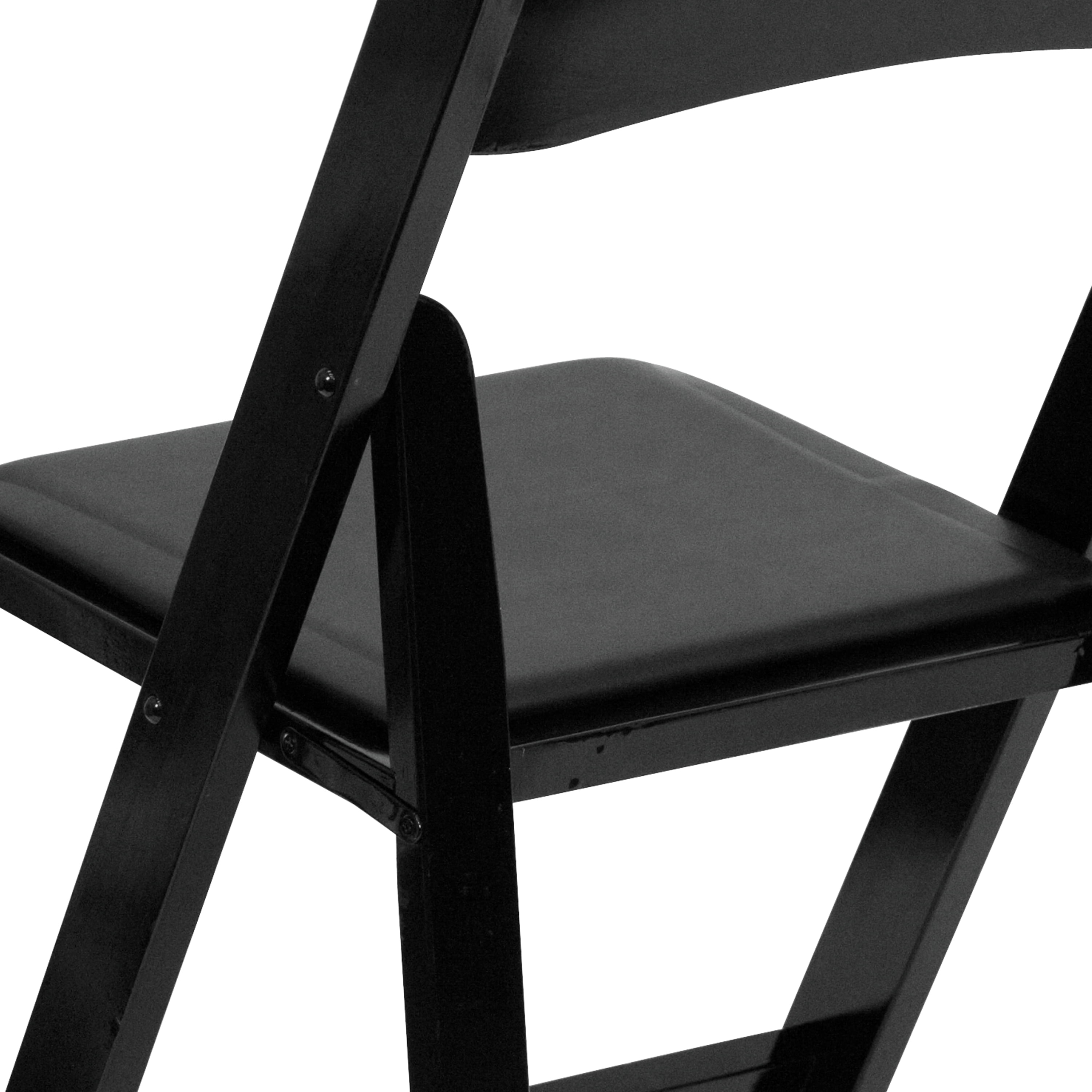 BizChair Pack Black Wood Folding Chair with Vinyl Padded Seat