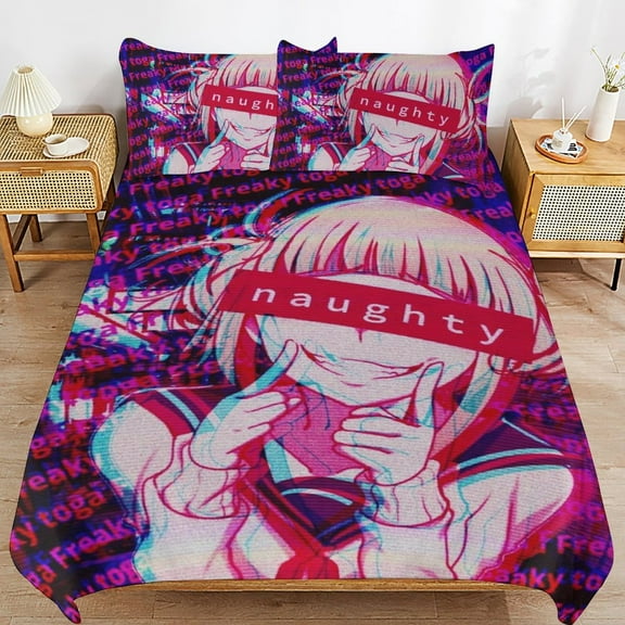 My Hero Academia Himiko Toga 3 Pieces Bedding Set 3D Printed Lightweight Bed Quilt Set Comforter Cover Set for Girls Kids Teens, 1 Quilt Cover 2 Pillowcases 86"x70"