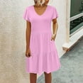 thumbnail image 1 of Puntoco Vestido De Manga Corta Con Cuello En V, Vestido Largo Informal Con Volantes De Color Sólido Y Bolsillo En V Suelto Para Mujer Rosa Xl, 1 of 1