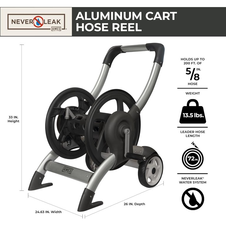 The Ames Company P-Aluminum Hose Reel Cart- Silver 200 Ft 