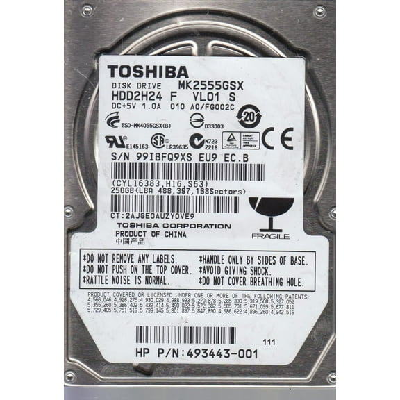 MK2555GSX, A0/FG002C, HDD2H24 F VL01 S, Toshiba 250GB SATA 2.5 Hard Drive