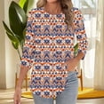 thumbnail image 2 of 3/4 Sleeve Tops for Women Crew Neck Casual Women's Tunic T-Shirts Floral Printed Shirts Brown XXXL, 2 of 5