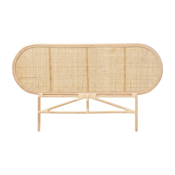 Brown Genuine Rattan Queen Size Headboard, Bohemian Style, Standalone Design