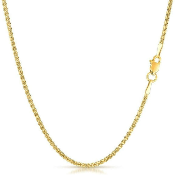 14K Yellow Gold Solid Wheat 1.5mm Chain, FREE Microfiber Cloth, Round Braided Spiga Link Mens Womens Necklace, Giorgio Bergamo 16