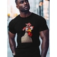 thumbnail image 2 of Cartoon Rooster Men's T Shirts T-Shirt for Men Crew Neck Tees Cotton Tops, Black, S, 2 of 7