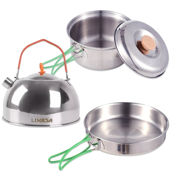 Collapsible Camping Cookware Stainless Steel for 1-2 People Cooking Pot Frying Pan Suitable for All Stove Types Lightweight and Portable All-in-One Camp Cookware Set