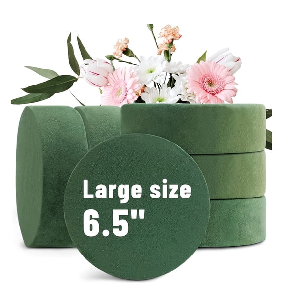 6 Pack Large Round Floral Foam Blocks for Artificial Flowers - Perfect for Wedding Aisle Decorations and Party Centerpieces - 6.5" Diameter
