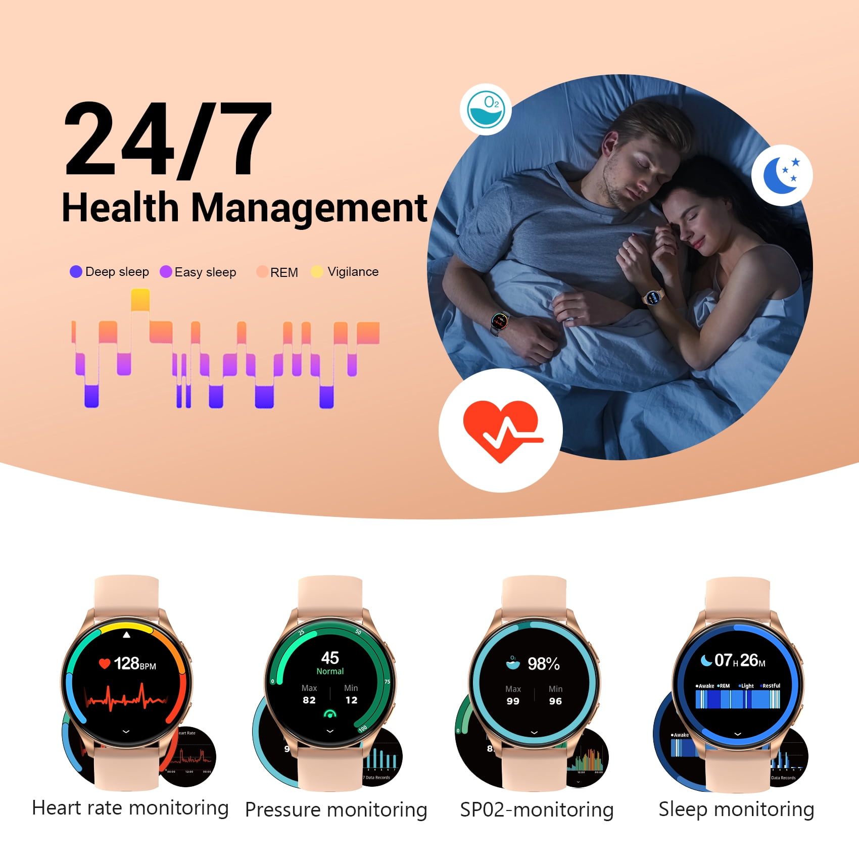 Blackview Smart Watch for Women, 1.43" AMOLED Fitness Tracker Watch with Bluetooth Call, 100+ Sports Modes, AI Voice Assistant, 2 Straps, Waterproof Smartwatch for Android iPhone, Gold