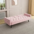 thumbnail image 5 of Modern Sofa Bed with Two Cup Holders, Upholstered Convertible Futon Couch with Pillow, Velvet Sleeper Sofa with Nail Head Trim, for Living Rooms, Apartments, Pink, 5 of 8