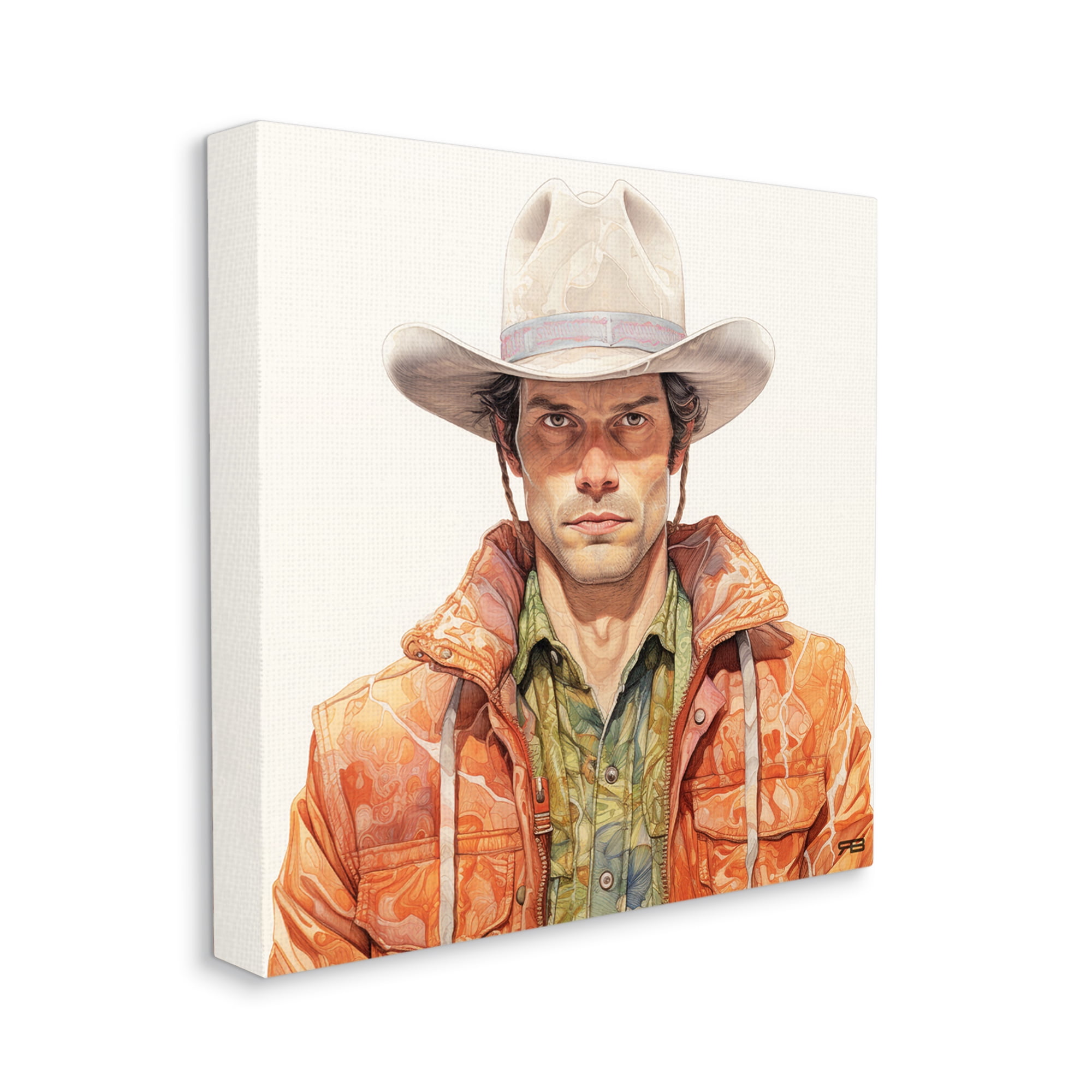 Stupell Industries Country Cowboy Portrait Abstract Painting Gallery Wrapped Canvas Art Print Wall Art, 36 x 36