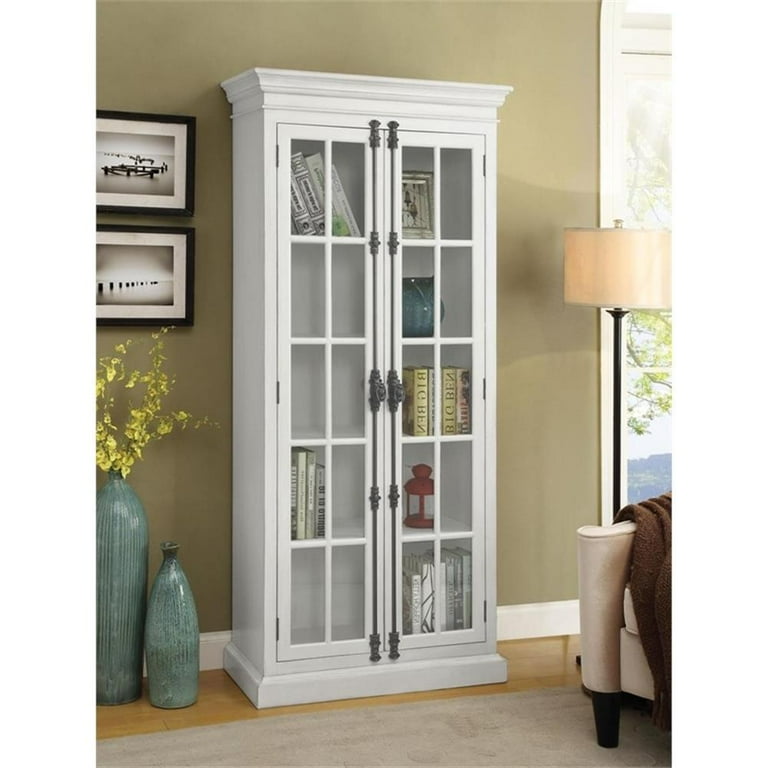 T*i様 棚 ガラス アンティーク ヴィンテージ 白 西海岸 オフホワイト ショ Toni 2-door, Large, Home Storage Tall Cabinet, Indoor with Shelves