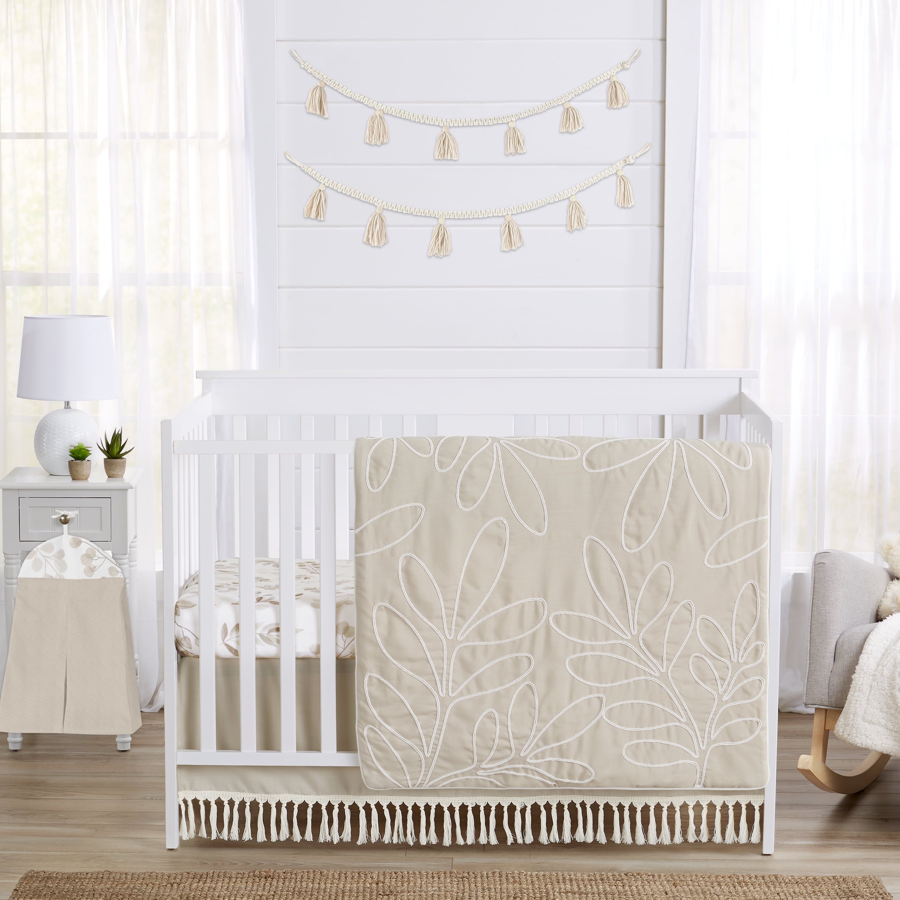 Boho Botanical Leaf Linen 4 Piece Crib Bedding Set by Sweet Jojo ...