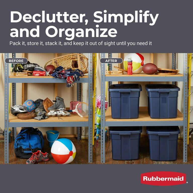  Rubbermaid Roughneck️ Storage Totes 25 Gal, Large Durable  Stackable Containers, Great for Garage Organization, Clothing and More,  4-Pack : Tools & Home Improvement