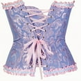 thumbnail image 4 of Corset Tops for Women, Bustier Shapewear Women's Lacing Corset Satin Floral Lace Waist Push Up Body Shaper Vintage, Blue and Pink S, 4 of 6