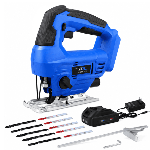 NEWONE Cordless Jig Saw 2500SPM Variable Speed with 20V 2.0Ah Battery Charger 10PCS Saw Blades Parallel Guide 0°- 45° Bevel Cuts, LED Light, 4 Orbital Settings for Straight/Curve/Circle Cutting