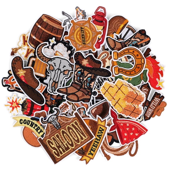 Neasyth 36 Pcs Western Embroidered Iron On Patches for Hats, Sew On Applique Patches for Jackets Backpacks Clothing DIY Accessories