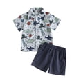 thumbnail image 1 of Fortune 2 Pcs Tenues de Plage pour Garçon Tout-Petit, Chemise à Manches Courtes avec Col à Revers et Imprimé Poisson Dessin Animé + Shorts, 1 of 8