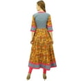 thumbnail image 5 of Bimba Women's Long Printed Cotton Anarkali Kurta Kurti Indian Ethnic Bollywood Dress Clothing, Multicolor, 4, 5 of 5