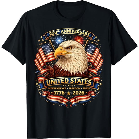 Men's USA Independence 250th Anniversary 1776 2026 Patriotic Eagle T-Shirt, Comfortable Breathable Soft Tee, Men's 100% Cotton Graphic T-Shirt 180gsm