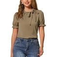 thumbnail image 1 of INSPIRAR CHIC Blusas de Verano para Mujeres de Color Sólido con Lazo en el Cuello y Mangas Cortas para Usar en el Trabajo Color Marrón Claro XS, 1 of 6