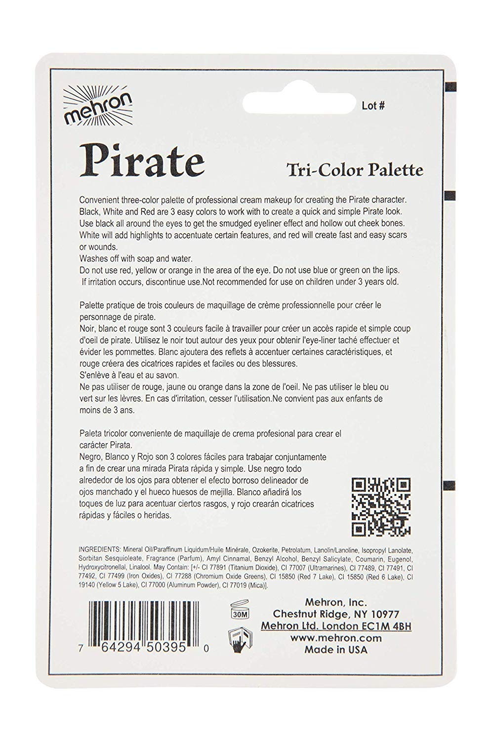 Mehron Makeup Tri-Color Halloween Makeup Palette (PIRATE)