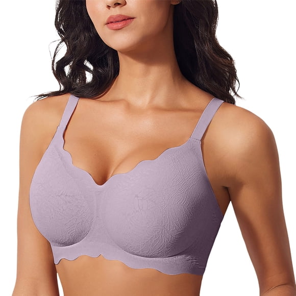 Gpoecd Soutiens-Gorge Sans Fil pour Femmes Grande Taille Bretelles Fines Sans Coutures Push-Up Confort Fermeture à Trois Agrafes Soutiens-Gorge pour Femmes Violet,TTTG