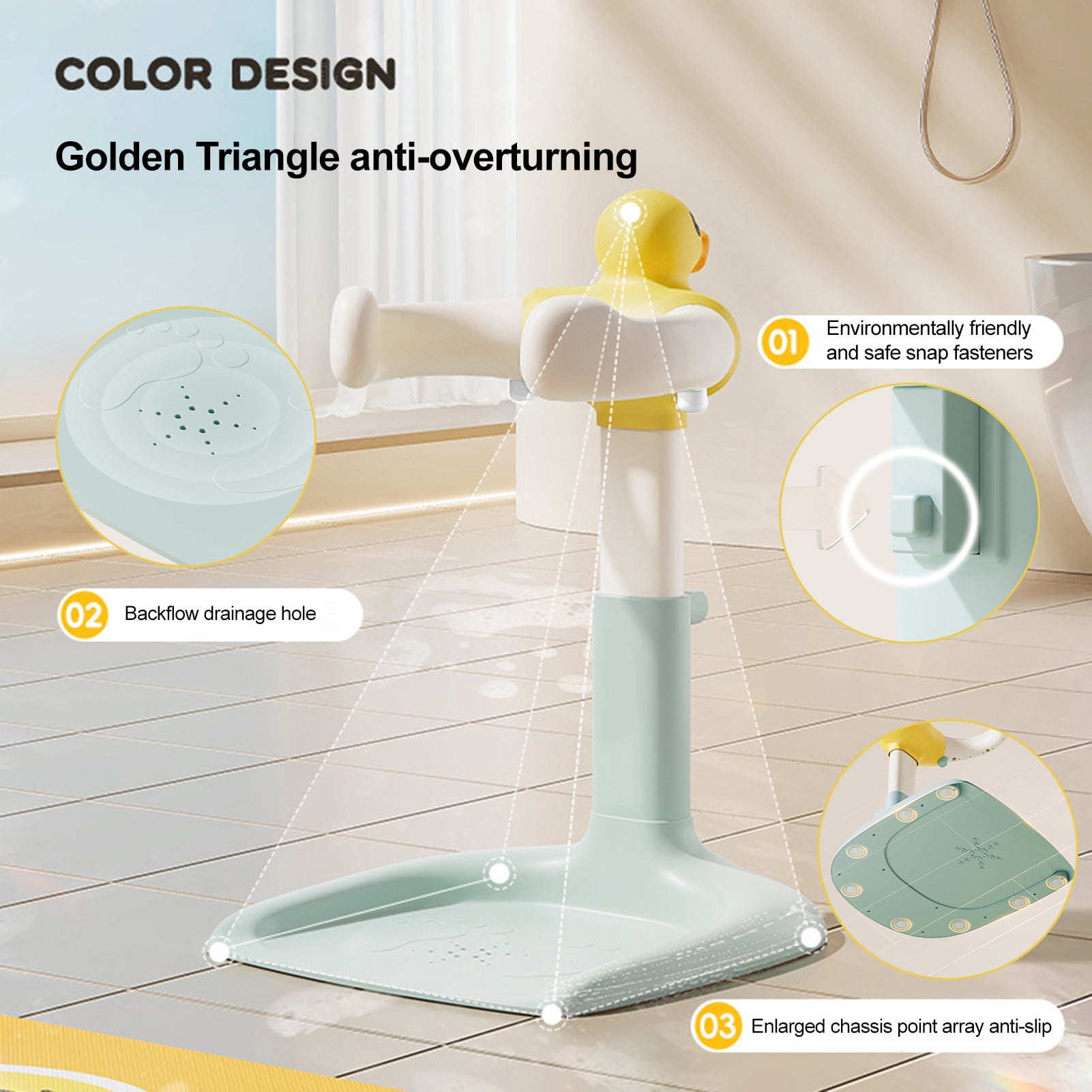 Baby Shower Rack Height Width Adjustable Anti-Slip Base Baby Bath Rack Duck Design Portable Toddler Bath Stand