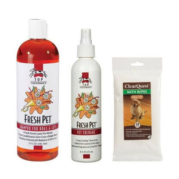 Dog Grooming Shampoo Spray & Wipes Kit Choose Fresh Pet or Baby Powder Scent 3pc (Fresh Pet Kit)