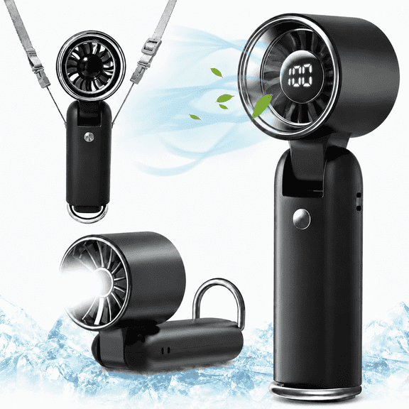 Mini Handheld Portable Fan, 3 IN 1 5000mAh Rechargeable Outdoor Personal Fan with Flashlight, 180° Adjustable, 100 Speed, Small Air Turbo Personal Fan for Outdoor Indoor, Travel, Beach, Black