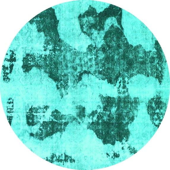 Ahgly Company Indoor Round Abstract Turquoise Blue Modern Area Rugs, 7' Round