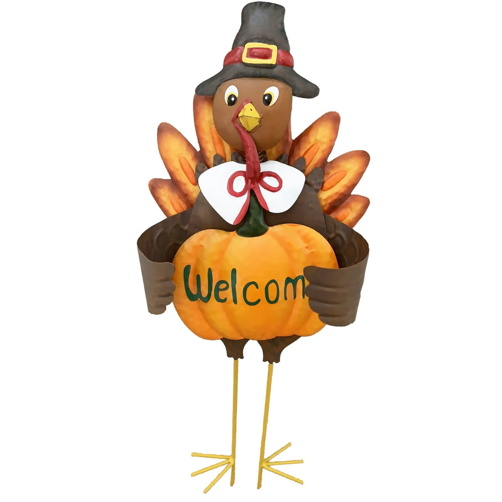 Metal Turkey Lawn Stake, Thanksgiving Yard D?cor with Pumpkin