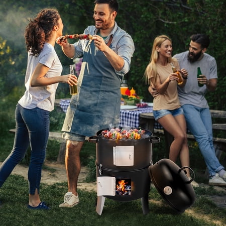 18.5" Vertical Charcoal Smoker & Grill, Heavy Duty Double Layer BBQ with Built-in Thermometer - Perfect for Smoking, Grilling & Roasting