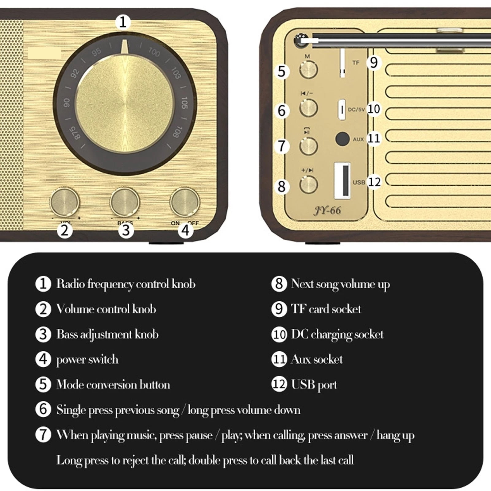 Wooden Retro Classic Soundbox Bluetooth-Compatible 5.0 Stereo Speaker Surround Super Bass Subwoofer Radio For Computer