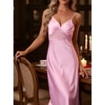 thumbnail image 2 of DARING DIVA Women's Satin Sheer Lace Design Adjustable Straps Nightgown L Pink, 2 of 8