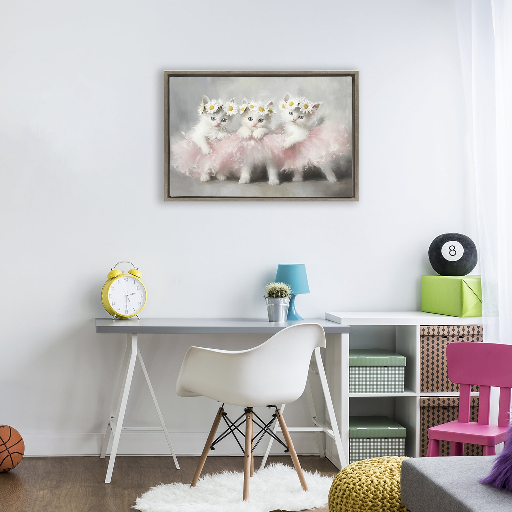 Stupell Industries Dancing Kittens in Tutus Brown Framed Floater Canvas Wall Art, design by Tina LeCour