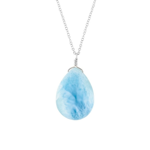 QNAVIC Natural Sky Blue Larimar Gemstone Pear Dainty Pendant Necklace, Handmade Jewelry, Chakra Healing Stones, Dolphin Stone, Gift for Women, 925 Sterling Silver Necklace 18"