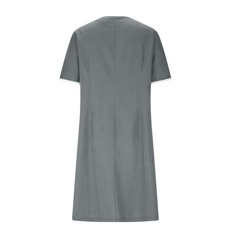 knee length dresses for ladies Beige Short Sleeve Buttoned Midi Dress UK main image 0