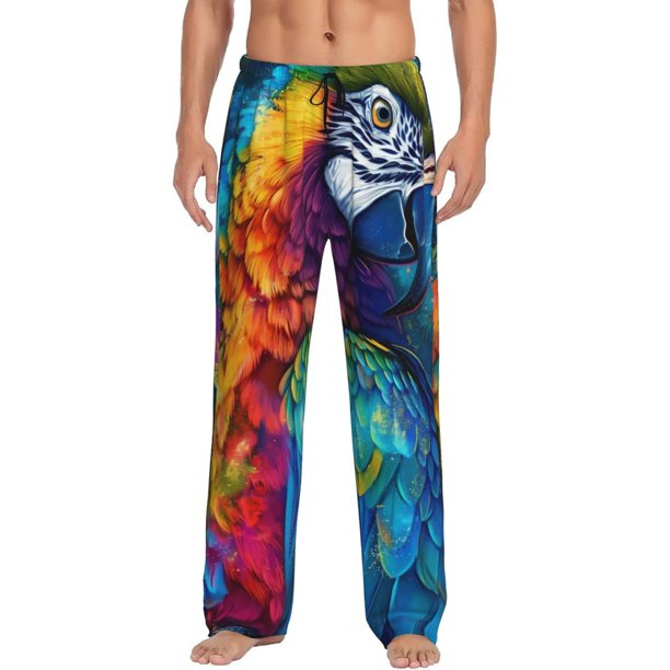 Balery Colorful Parrot Jungle Dream Pantalones de pijama para hombre, pijama ultraligero, pantalón de descanso-X-Large