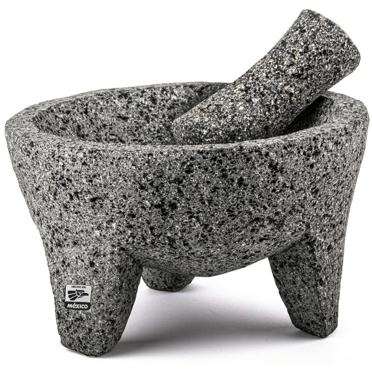 Mexican Molcajete Yolia made of Volcanic stone with White Marble