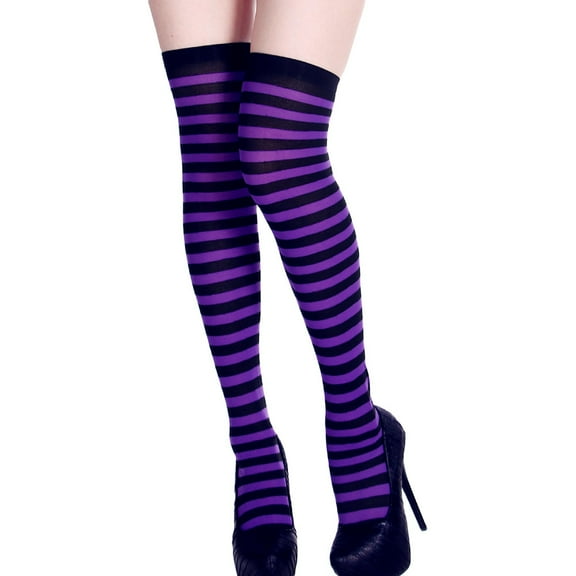 Fgnfyis Women's Striped Knee High Dress Socks for Party Fancy Print Props Purple One Size
