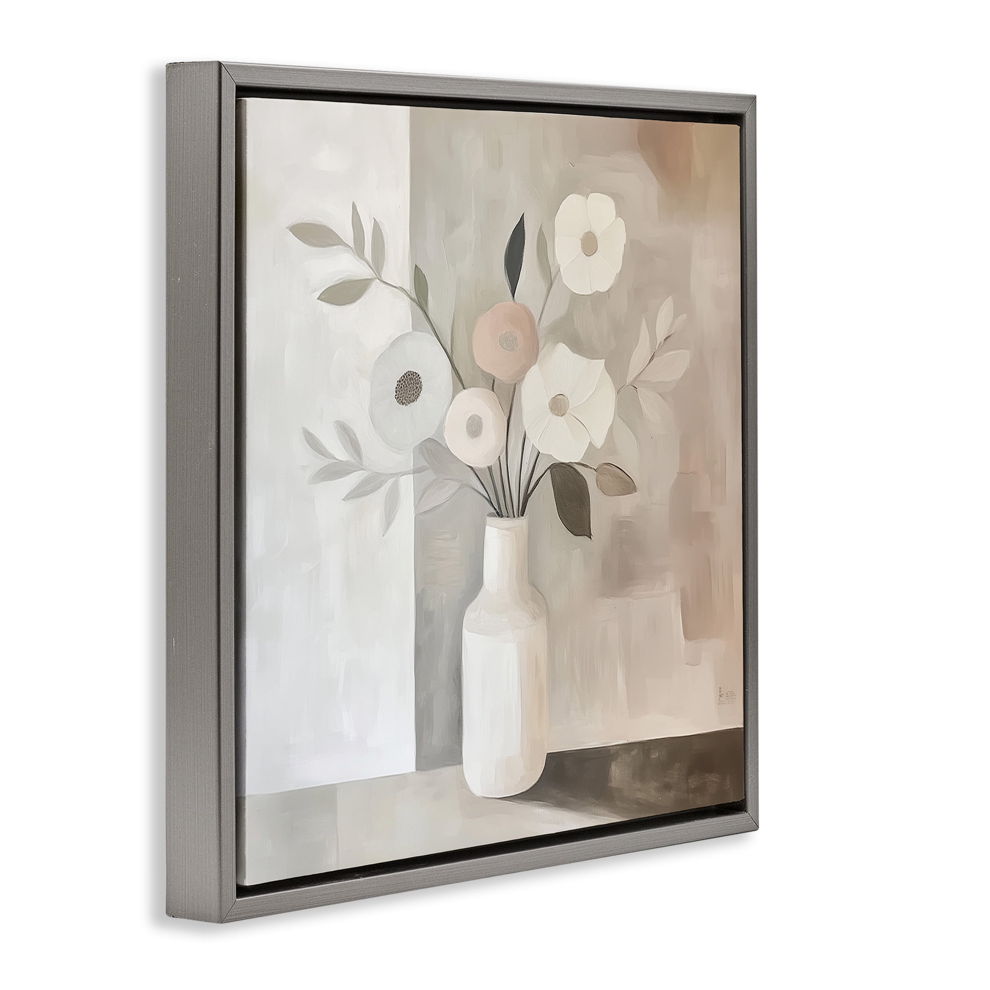 Stupell Industries Minimalist Muted Flower Vase Gray Framed Floater Canvas Wall Art, design by Heidi Kuntz