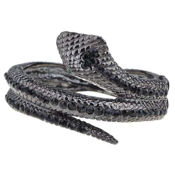 Alilang Womens Gunmetal Tone Black Rhinestones Antique Snake Wrap Bangle Bracelet