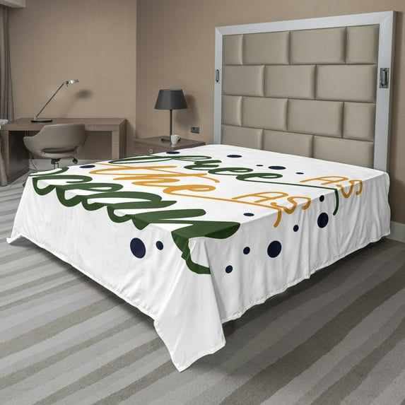Saying Flat Sheet, As Free As the Ocean Cursive Typography on Plain Background, Soft Comfortable Top Sheet Decorative Bedding 1 Piece, 6 Sizes, Emerald Orange, by Ambesonne